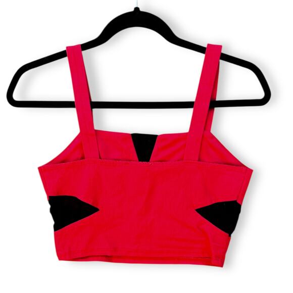 Y2K Charlotte Russe Red/Pink Geometric Cutout Crop Top-VTG Athletic Shirt - Picture 2 of 3